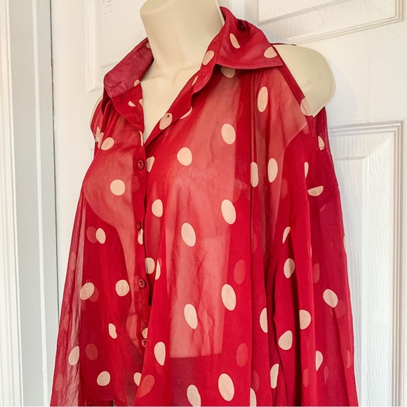 UNIF Burgundy Polka Dot Sheer Top - Picture 3 of 9